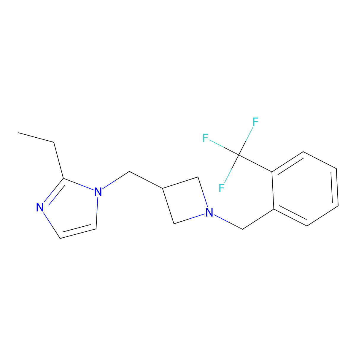 2-ethyl-1-[(1-{[2-(trifluoromethyl)phenyl]methyl}azetidin-3-yl)methyl]-1H-imidazole molecular structure, CAS 2741900-24-1
