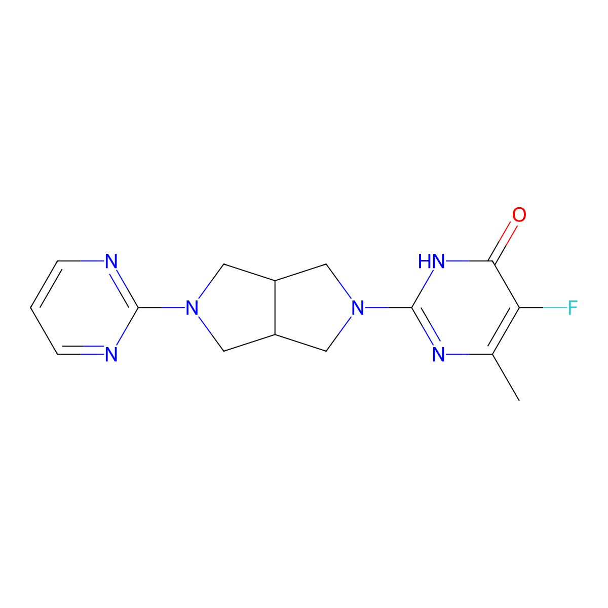 5-Fluoro-6-methyl-2-[5-(pyrimidin-2-yl)-octahydropyrrolo[3,4-c]pyrrol-2-yl]-3,4-dihydropyrimidin-4-one molecular structure, CAS 2741900-25-2