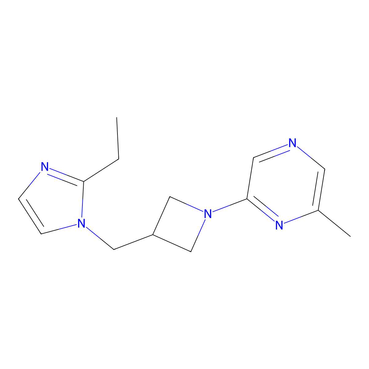 2-{3-[(2-ethyl-1H-imidazol-1-yl)methyl]azetidin-1-yl}-6-methylpyrazine molecular structure, CAS 2741900-27-4