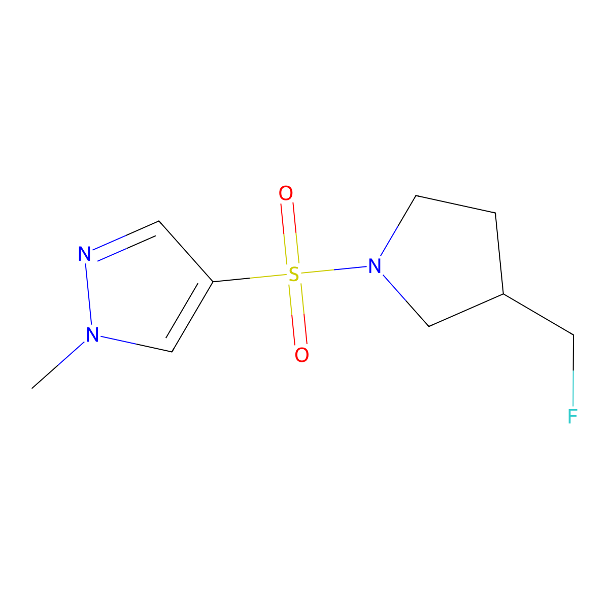 4-{[3-(fluoromethyl)pyrrolidin-1-yl]sulfonyl}-1-methyl-1H-pyrazole molecular structure, CAS 2741900-28-5