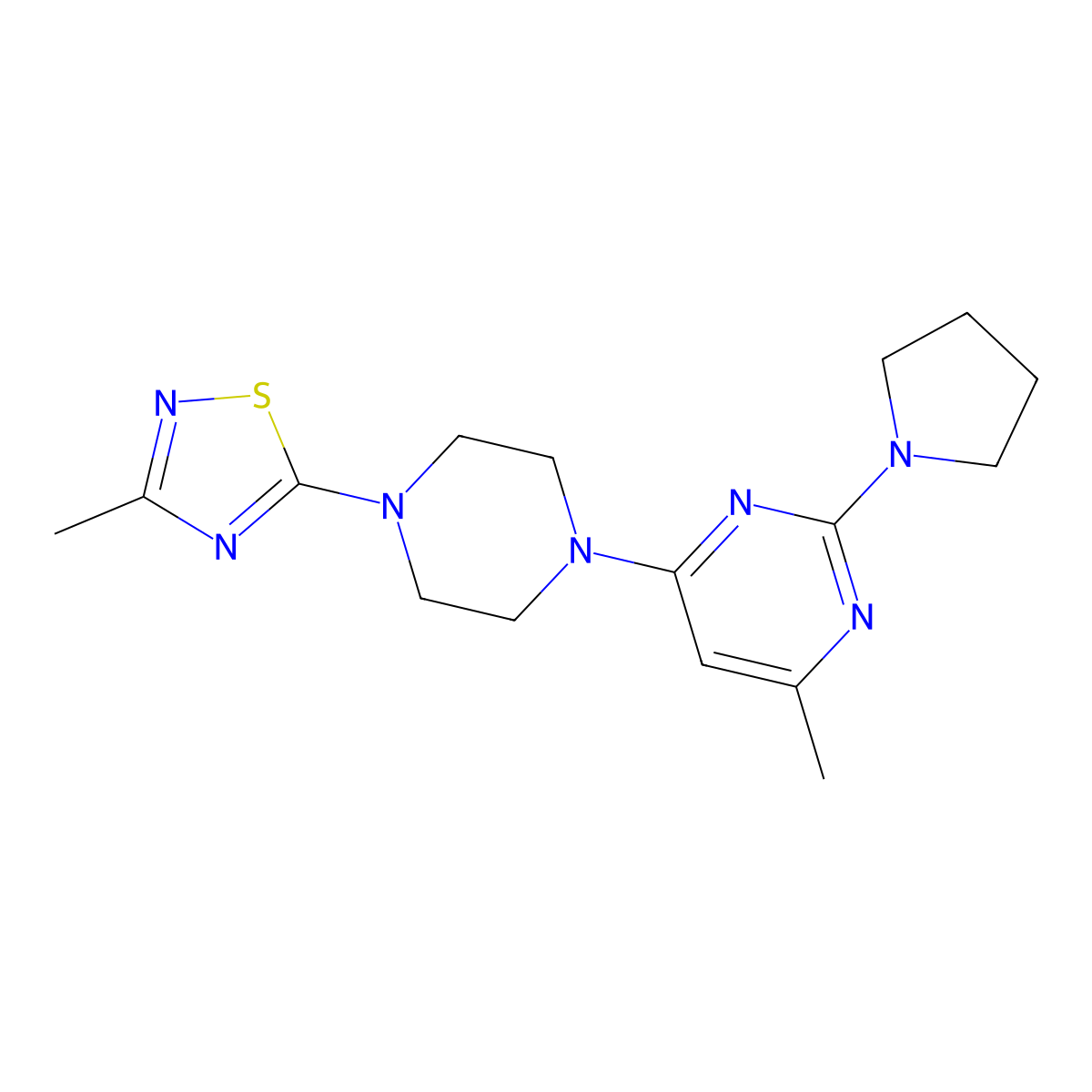 4-Methyl-6-[4-(3-methyl-1,2,4-thiadiazol-5-yl)piperazin-1-yl]-2-(pyrrolidin-1-yl)pyrimidine molecular structure, CAS 2741900-38-7