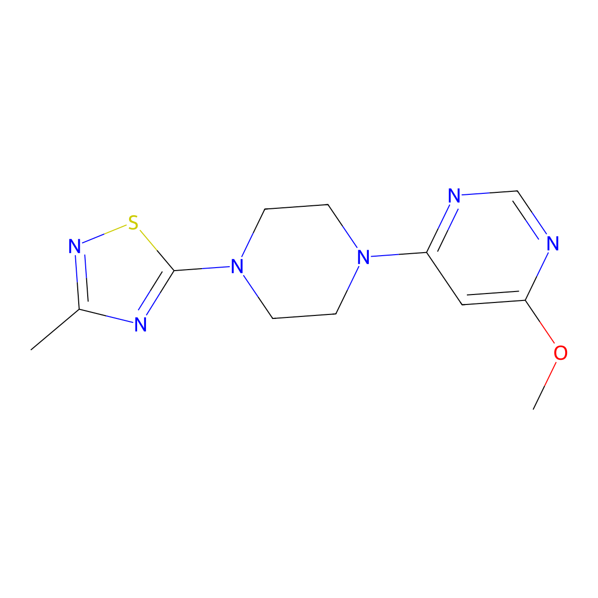 4-Methoxy-6-[4-(3-methyl-1,2,4-thiadiazol-5-yl)piperazin-1-yl]pyrimidine molecular structure, CAS 2741900-41-2