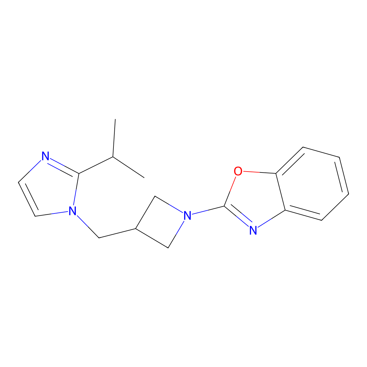 2-(3-{[2-(propan-2-yl)-1H-imidazol-1-yl]methyl}azetidin-1-yl)-1,3-benzoxazole molecular structure, CAS 2741900-43-4