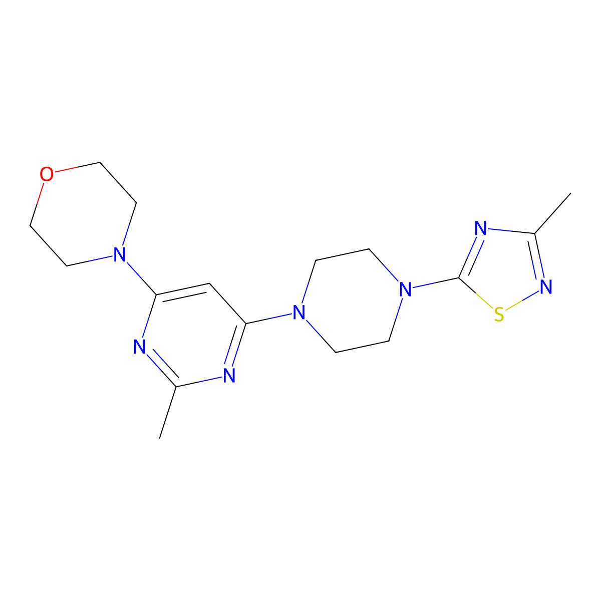 4-{2-Methyl-6-[4-(3-methyl-1,2,4-thiadiazol-5-yl)piperazin-1-yl]pyrimidin-4-yl}morpholine molecular structure, CAS 2741900-44-5