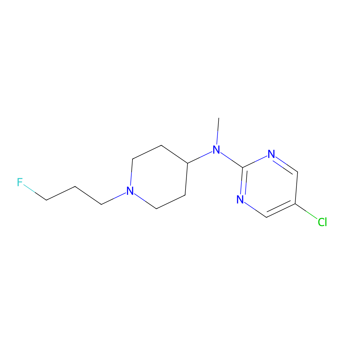 5-chloro-N-[1-(3-fluoropropyl)piperidin-4-yl]-N-methylpyrimidin-2-amine molecular structure, CAS 2741900-48-9