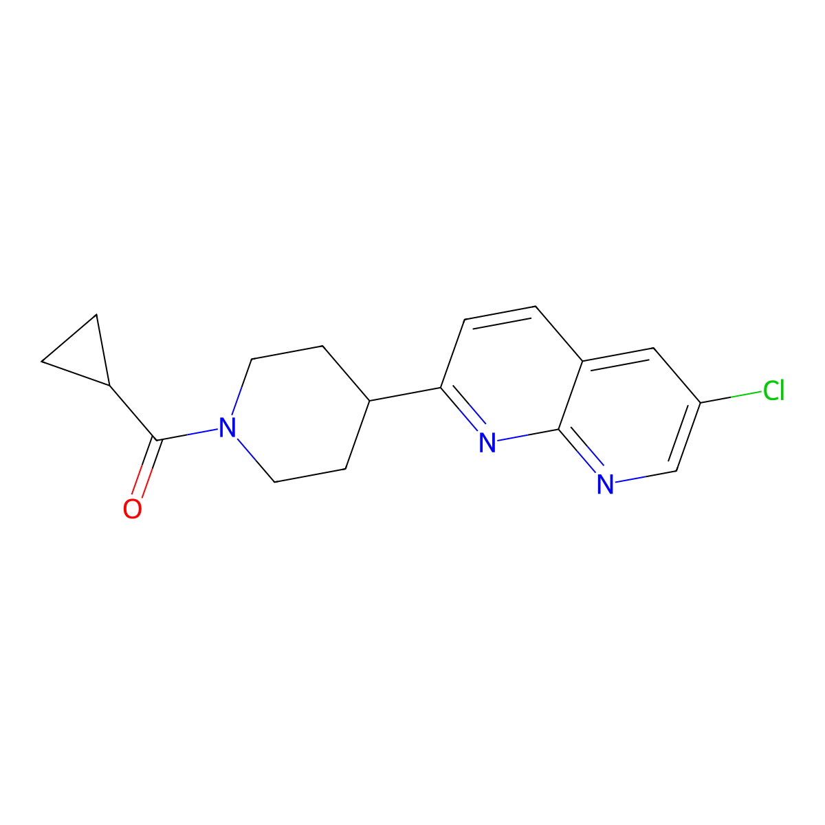 6-Chloro-2-(1-cyclopropanecarbonylpiperidin-4-yl)-1,8-naphthyridine molecular structure, CAS 2741900-51-4