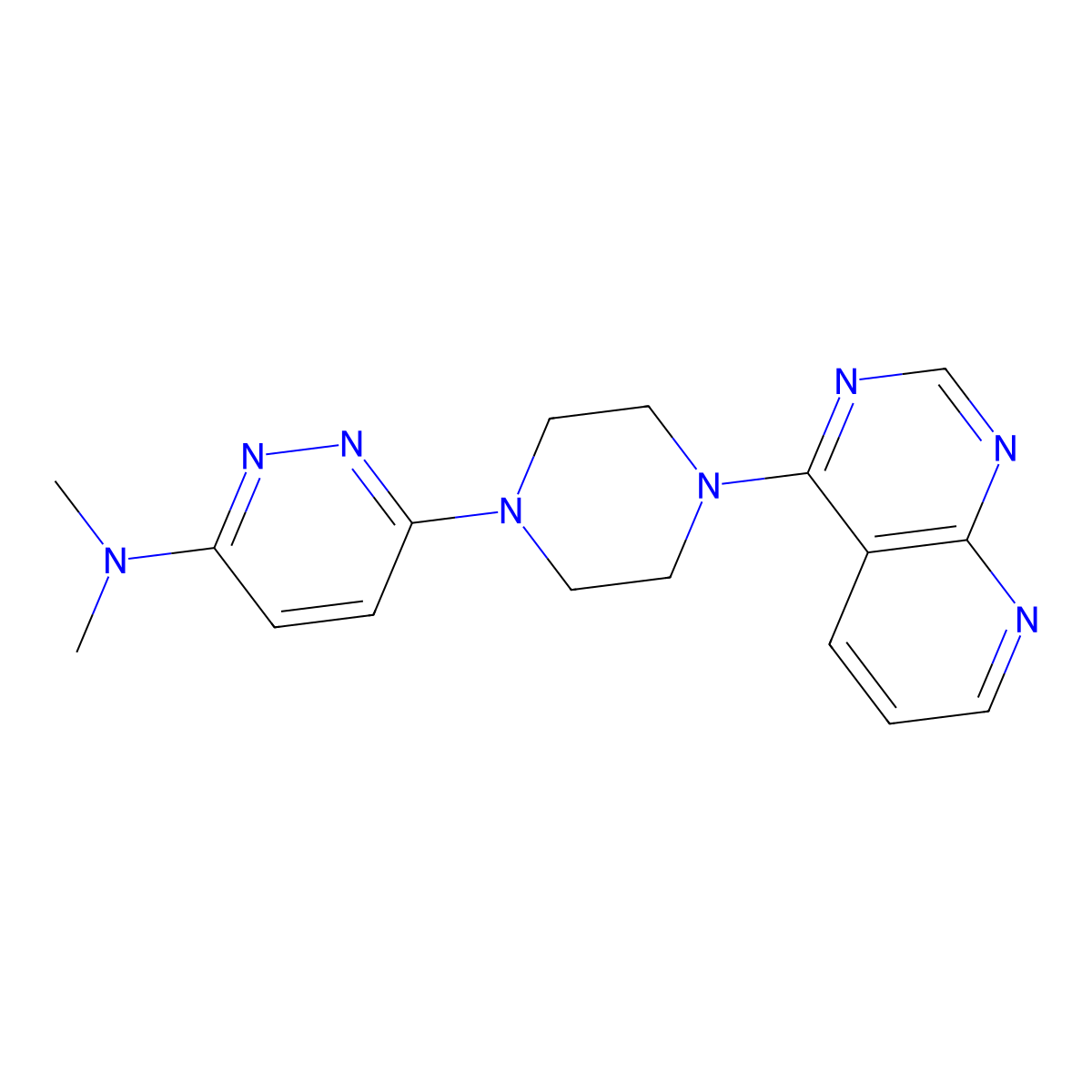 N,N-dimethyl-6-(4-{pyrido[2,3-d]pyrimidin-4-yl}piperazin-1-yl)pyridazin-3-amine molecular structure, CAS 2741900-55-8