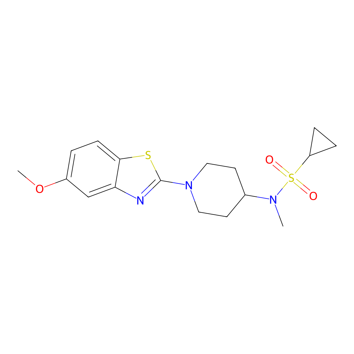 N-[1-(5-methoxy-1,3-benzothiazol-2-yl)piperidin-4-yl]-N-methylcyclopropanesulfonamide molecular structure, CAS 2741900-56-9