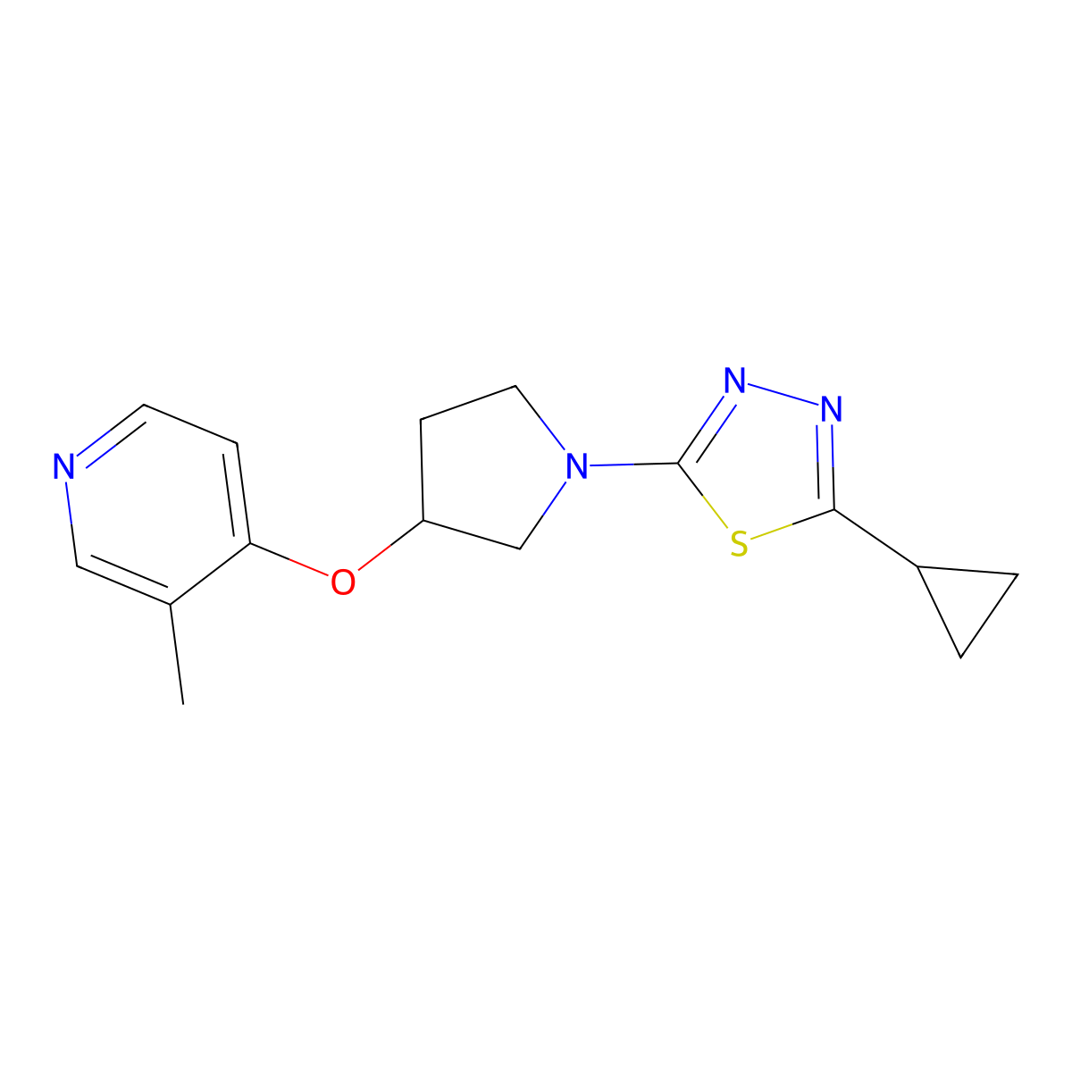 4-{[1-(5-Cyclopropyl-1,3,4-thiadiazol-2-yl)pyrrolidin-3-yl]oxy}-3-methylpyridine molecular structure, CAS 2741900-58-1