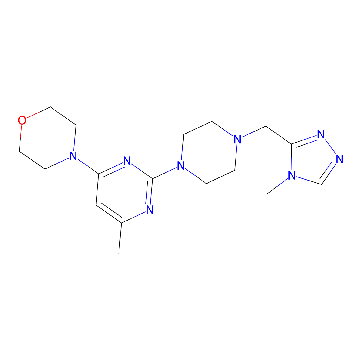 4-(6-methyl-2-{4-[(4-methyl-4H-1,2,4-triazol-3-yl)methyl]piperazin-1-yl}pyrimidin-4-yl)morpholine molecular structure, CAS 2741900-61-6