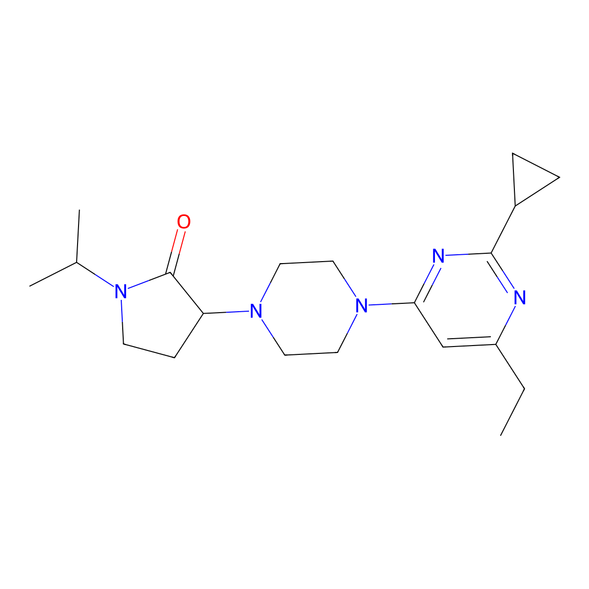 3-[4-(2-Cyclopropyl-6-ethylpyrimidin-4-yl)piperazin-1-yl]-1-(propan-2-yl)pyrrolidin-2-one molecular structure, CAS 2741900-62-7