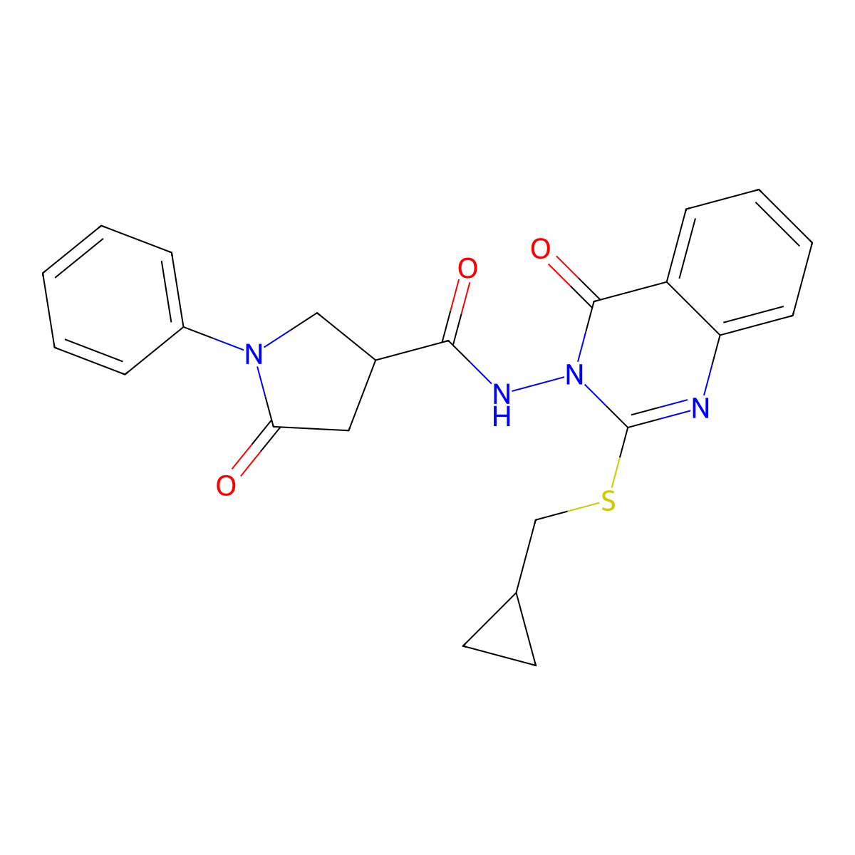 N-{2-[(cyclopropylmethyl)sulfanyl]-4-oxo-3,4-dihydroquinazolin-3-yl}-5-oxo-1-phenylpyrrolidine-3-carboxamide molecular structure, CAS 2741900-63-8