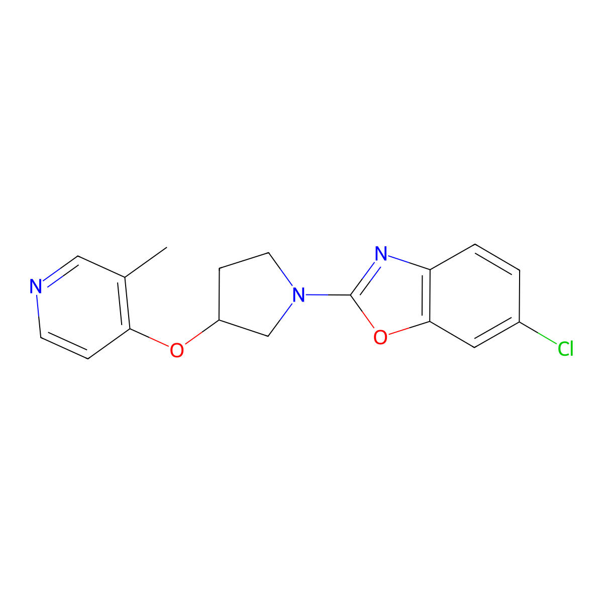 6-Chloro-2-{3-[(3-methylpyridin-4-yl)oxy]pyrrolidin-1-yl}-1,3-benzoxazole molecular structure, CAS 2741900-64-9