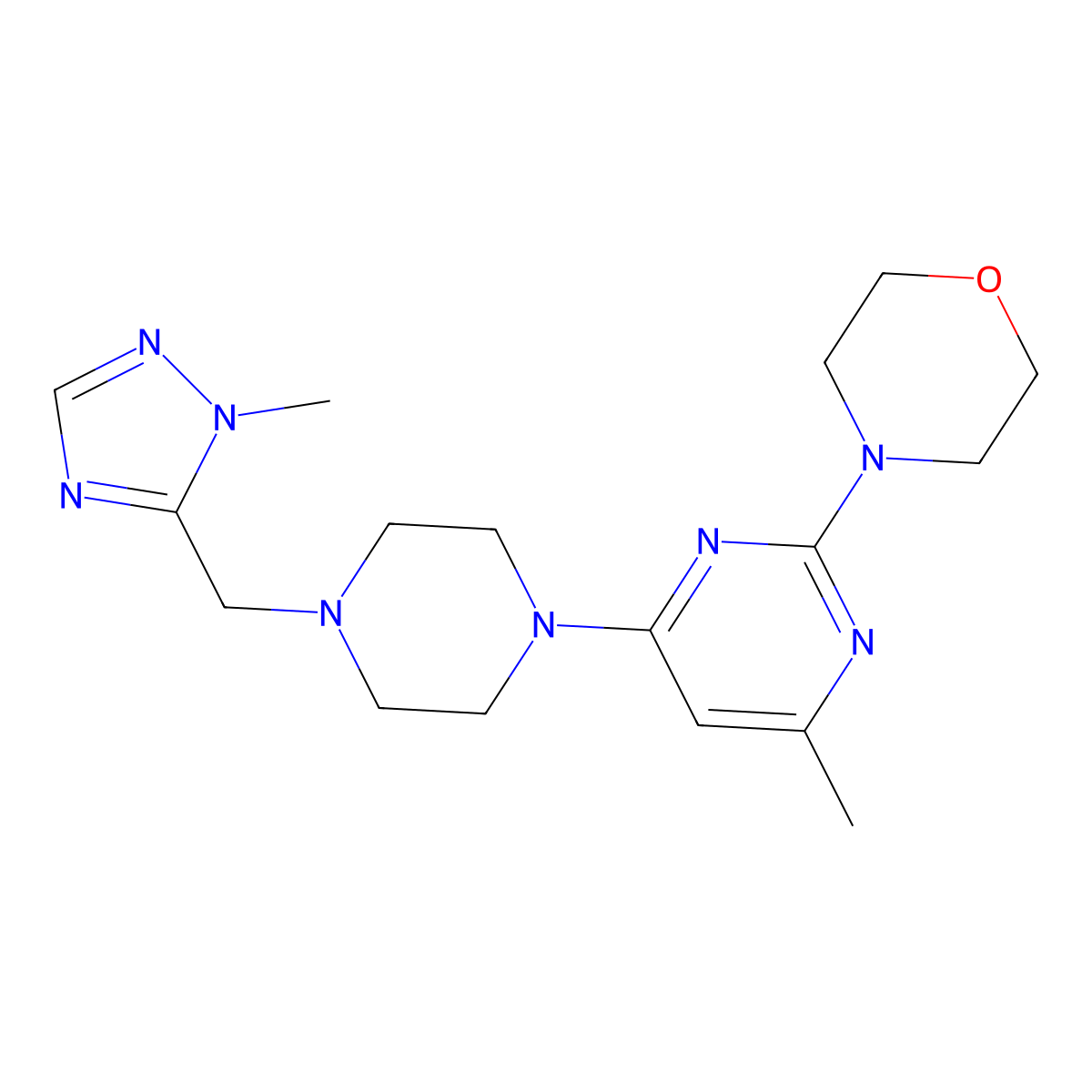 4-(4-methyl-6-{4-[(1-methyl-1H-1,2,4-triazol-5-yl)methyl]piperazin-1-yl}pyrimidin-2-yl)morpholine molecular structure, CAS 2741900-69-4