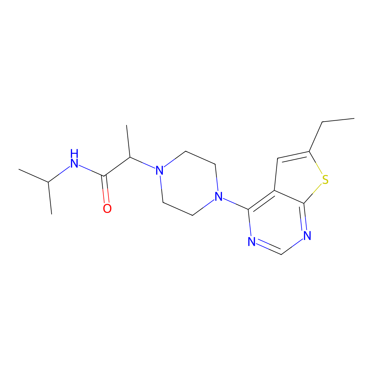 2-(4-{6-ethylthieno[2,3-d]pyrimidin-4-yl}piperazin-1-yl)-N-(propan-2-yl)propanamide molecular structure, CAS 2741900-71-8