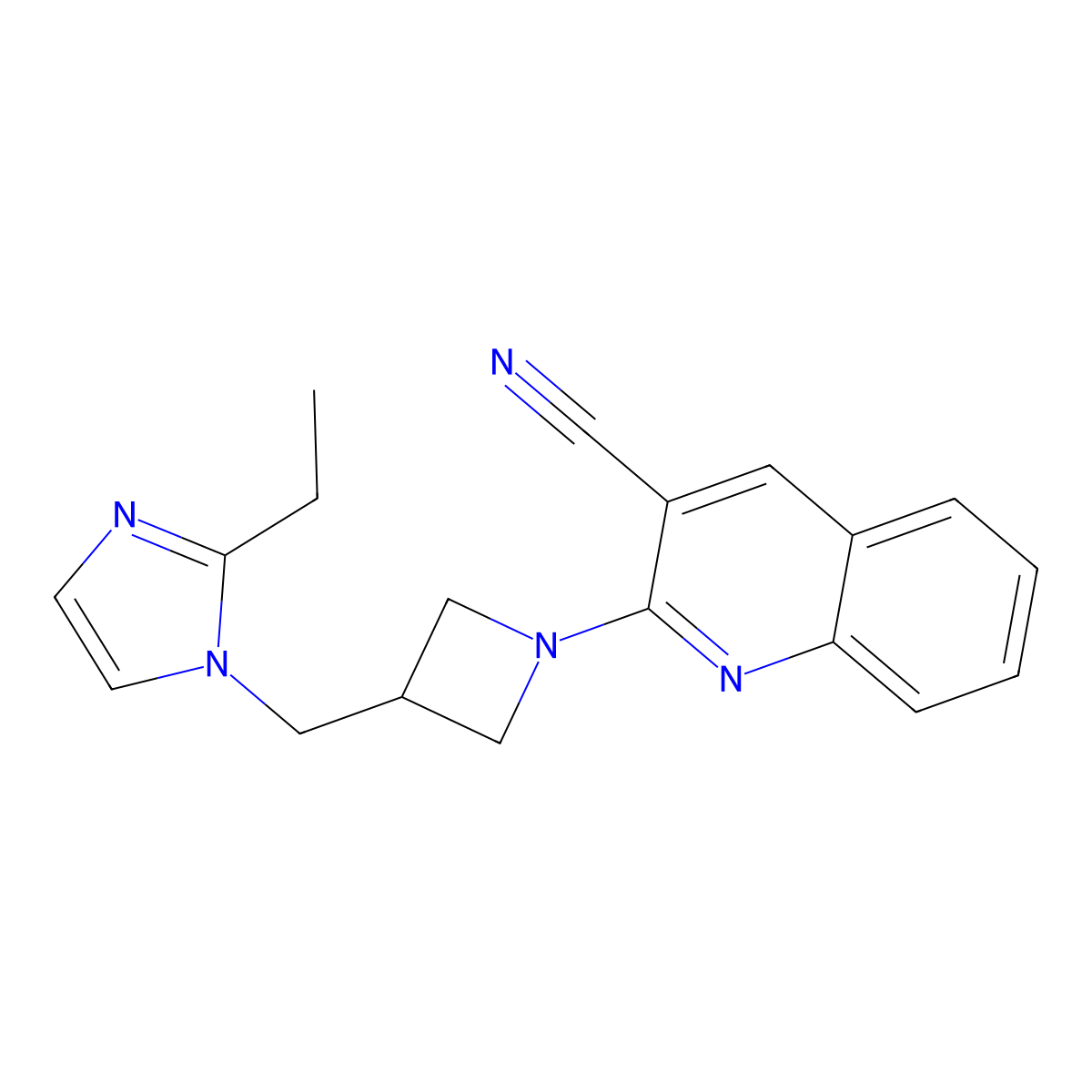 2-{3-[(2-ethyl-1H-imidazol-1-yl)methyl]azetidin-1-yl}quinoline-3-carbonitrile molecular structure, CAS 2741900-72-9
