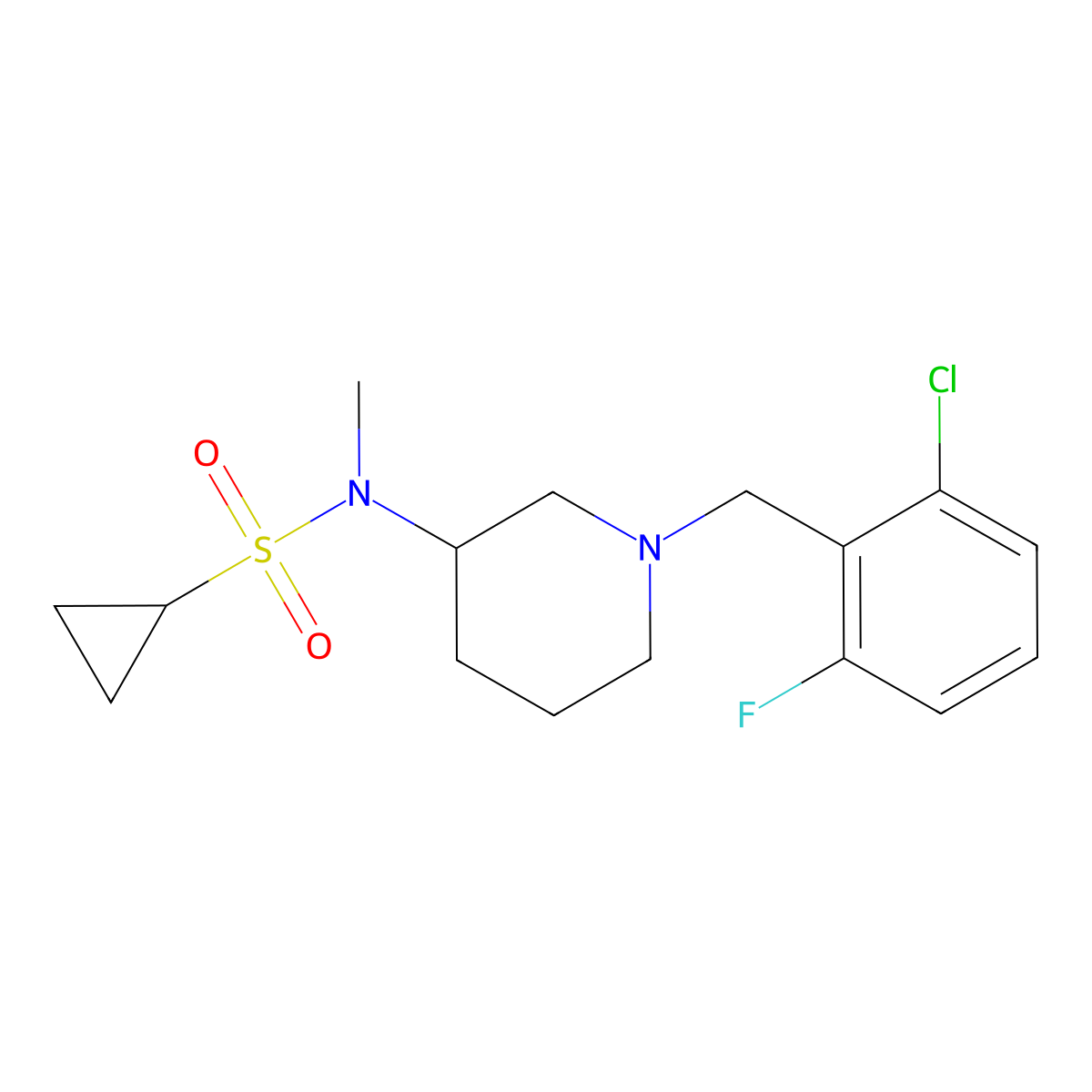 N-{1-[(2-chloro-6-fluorophenyl)methyl]piperidin-3-yl}-N-methylcyclopropanesulfonamide molecular structure, CAS 2741900-79-6
