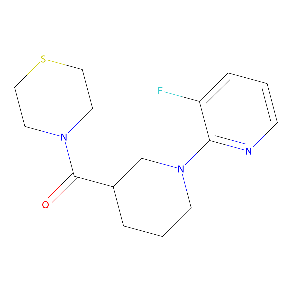 4-[1-(3-Fluoropyridin-2-yl)piperidine-3-carbonyl]thiomorpholine molecular structure, CAS 2741900-82-1