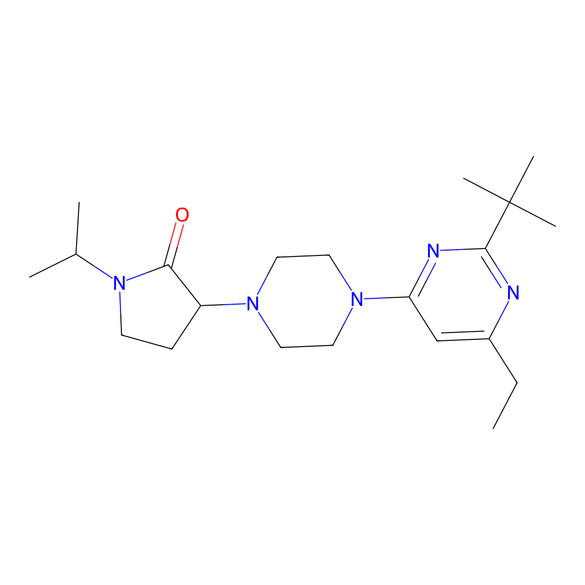 3-[4-(2-Tert-butyl-6-ethylpyrimidin-4-yl)piperazin-1-yl]-1-(propan-2-yl)pyrrolidin-2-one molecular structure, CAS 2741900-83-2