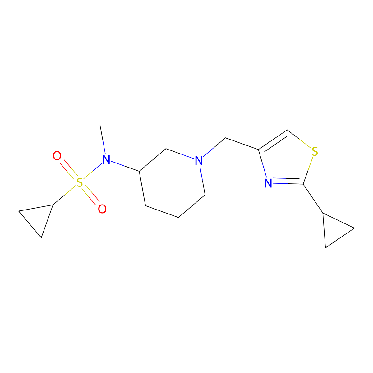 N-{1-[(2-cyclopropyl-1,3-thiazol-4-yl)methyl]piperidin-3-yl}-N-methylcyclopropanesulfonamide molecular structure, CAS 2741900-85-4