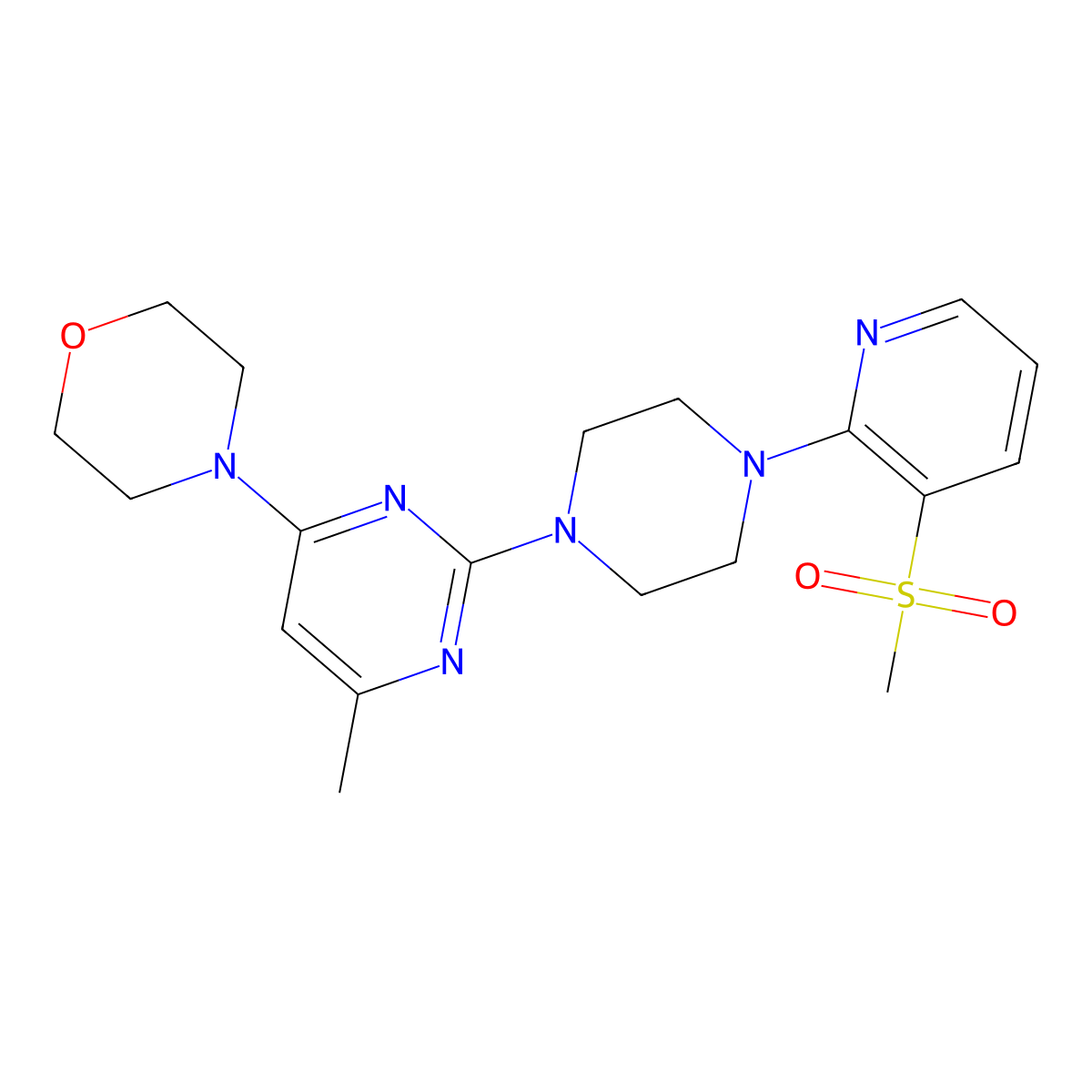 4-{2-[4-(3-Methanesulfonylpyridin-2-yl)piperazin-1-yl]-6-methylpyrimidin-4-yl}morpholine molecular structure, CAS 2741900-86-5