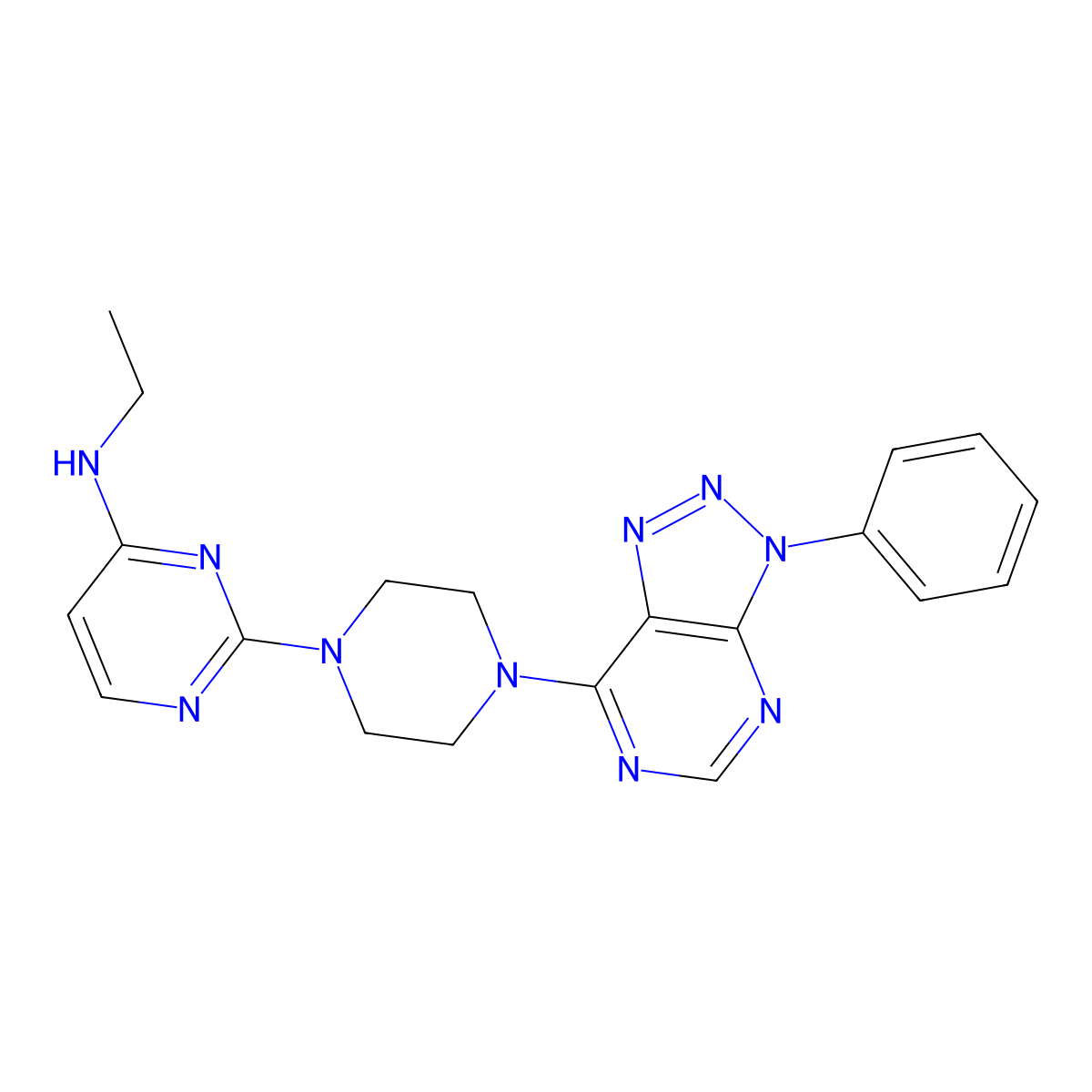 N-ethyl-2-(4-{3-phenyl-3H-[1,2,3]triazolo[4,5-d]pyrimidin-7-yl}piperazin-1-yl)pyrimidin-4-amine molecular structure, CAS 2741900-97-8