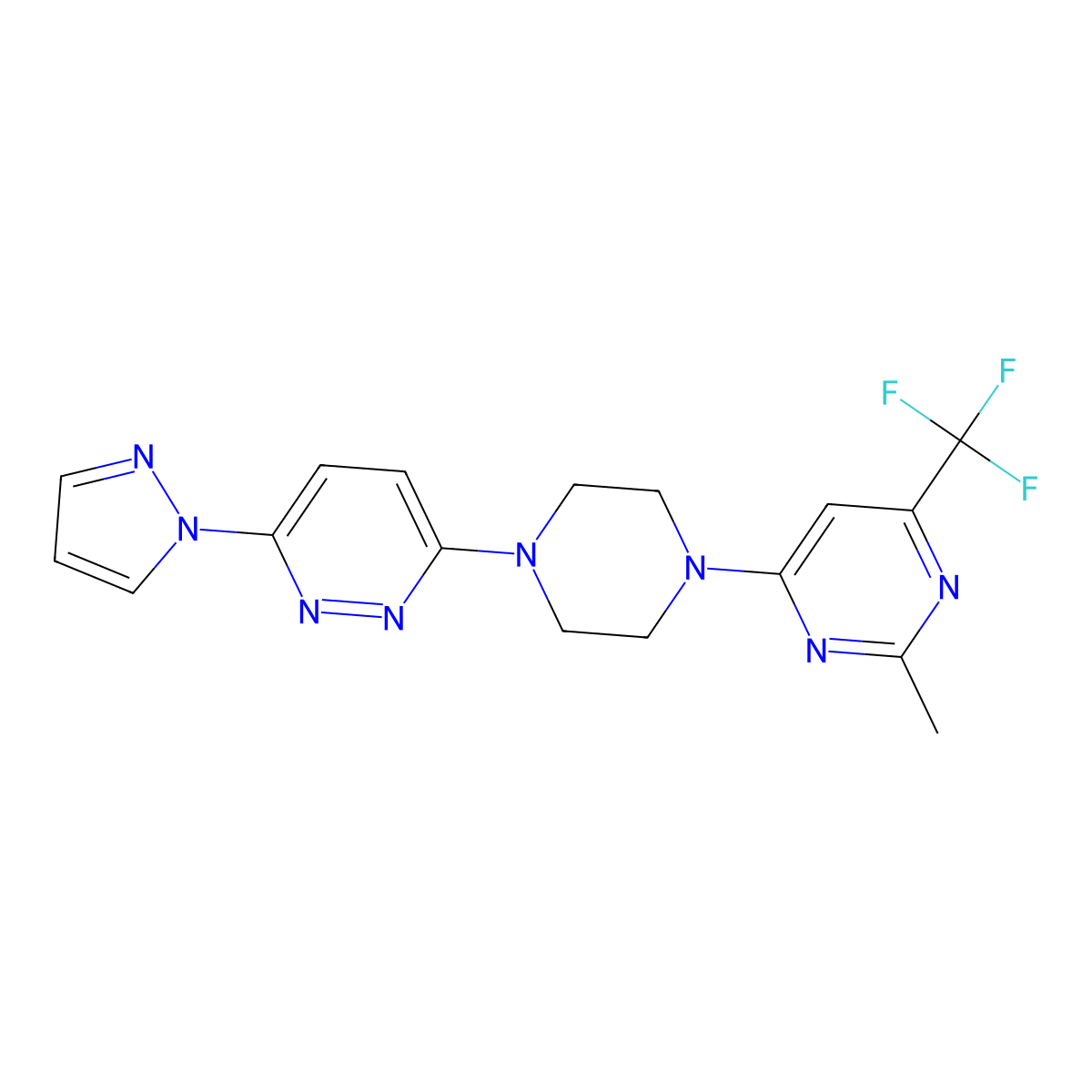 2-methyl-4-{4-[6-(1H-pyrazol-1-yl)pyridazin-3-yl]piperazin-1-yl}-6-(trifluoromethyl)pyrimidine molecular structure, CAS 2741901-03-9