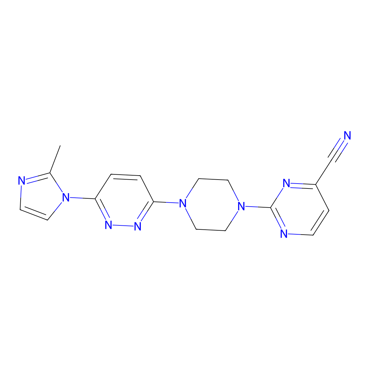 2-{4-[6-(2-methyl-1H-imidazol-1-yl)pyridazin-3-yl]piperazin-1-yl}pyrimidine-4-carbonitrile molecular structure, CAS 2741901-16-4