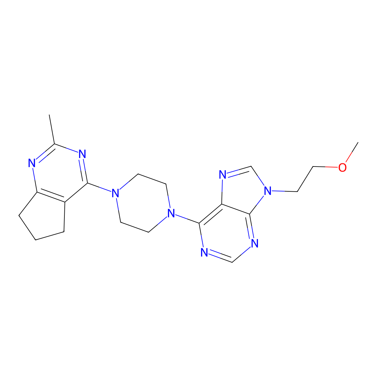 9-(2-methoxyethyl)-6-(4-{2-methyl-5H,6H,7H-cyclopenta[d]pyrimidin-4-yl}piperazin-1-yl)-9H-purine molecular structure, CAS 2741901-19-7