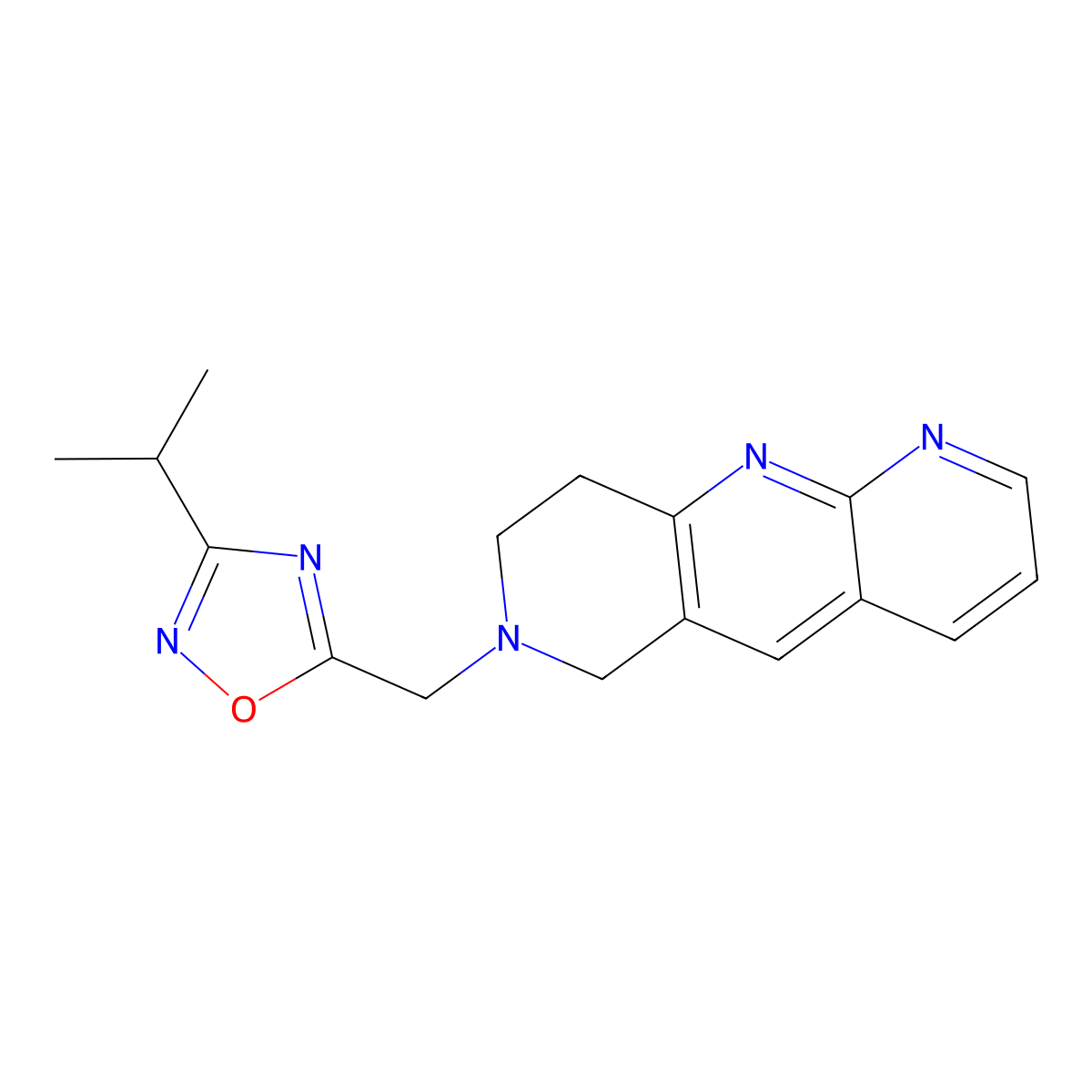 3-(propan-2-yl)-5-({6H,7H,8H,9H-pyrido[2,3-b]1,6-naphthyridin-7-yl}methyl)-1,2,4-oxadiazole molecular structure, CAS 2741901-28-8