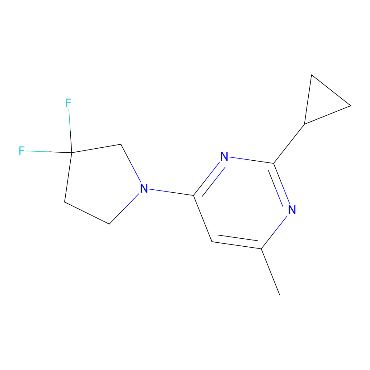 2-Cyclopropyl-4-(3,3-difluoropyrrolidin-1-yl)-6-methylpyrimidine molecular structure, CAS 2741901-29-9