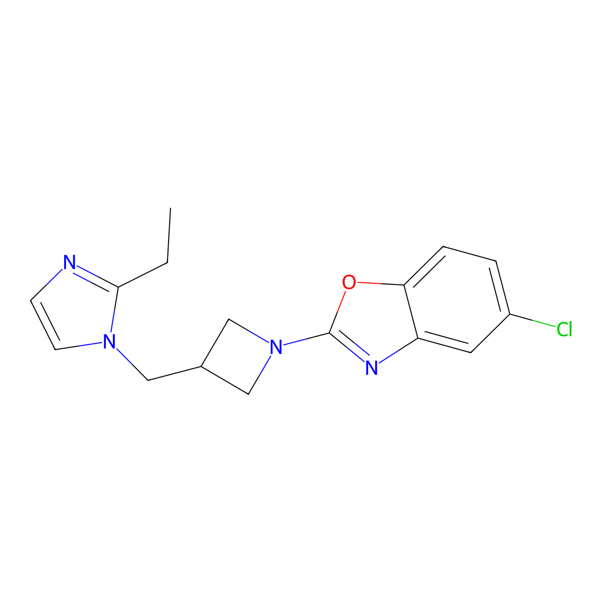 5-chloro-2-{3-[(2-ethyl-1H-imidazol-1-yl)methyl]azetidin-1-yl}-1,3-benzoxazole molecular structure, CAS 2741901-30-2