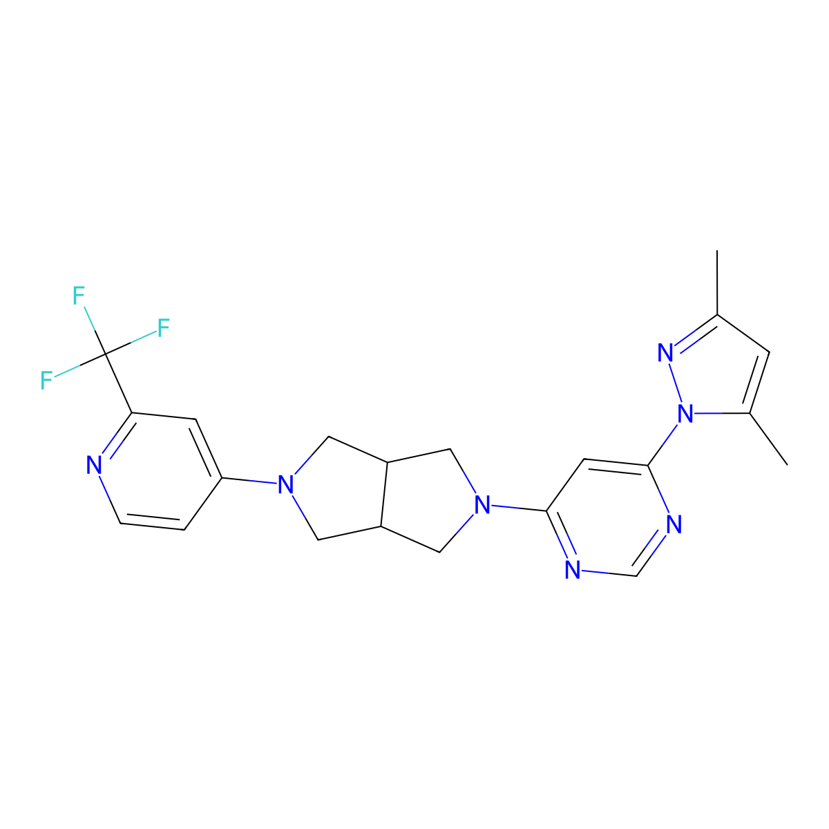 4-(3,5-dimethyl-1H-pyrazol-1-yl)-6-{5-[2-(trifluoromethyl)pyridin-4-yl]-octahydropyrrolo[3,4-c]pyrrol-2-yl}pyrimidine molecular structure, CAS 2741901-32-4