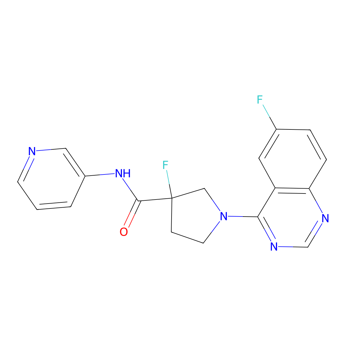 3-fluoro-1-(6-fluoroquinazolin-4-yl)-N-(pyridin-3-yl)pyrrolidine-3-carboxamide molecular structure, CAS 2741901-35-7