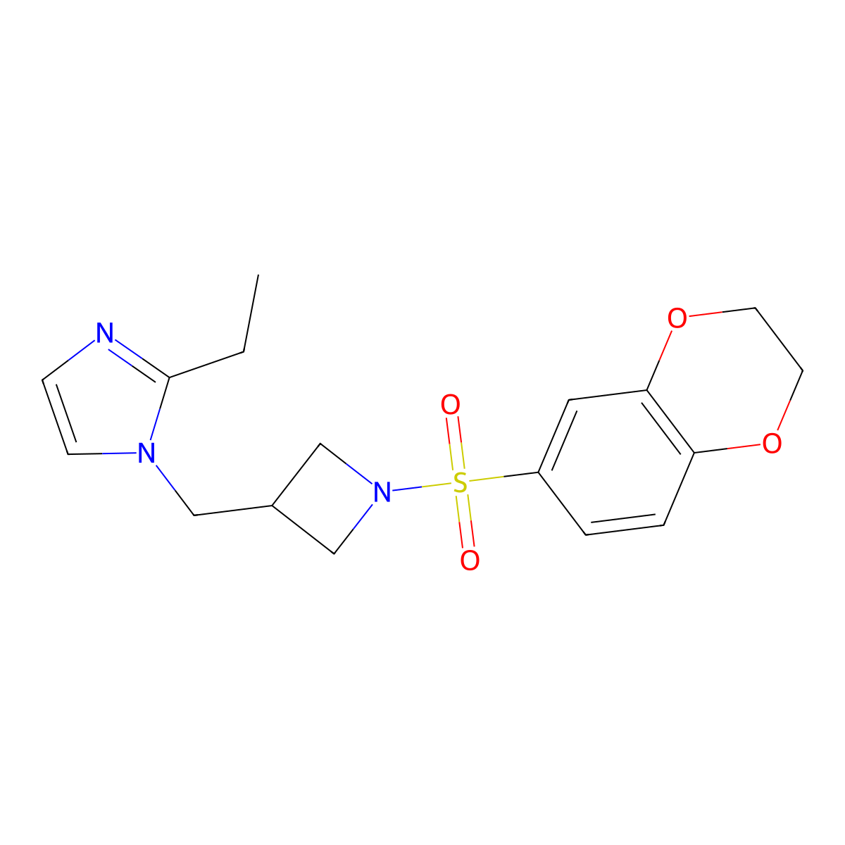 1-{[1-(2,3-dihydro-1,4-benzodioxine-6-sulfonyl)azetidin-3-yl]methyl}-2-ethyl-1H-imidazole molecular structure, CAS 2741901-42-6