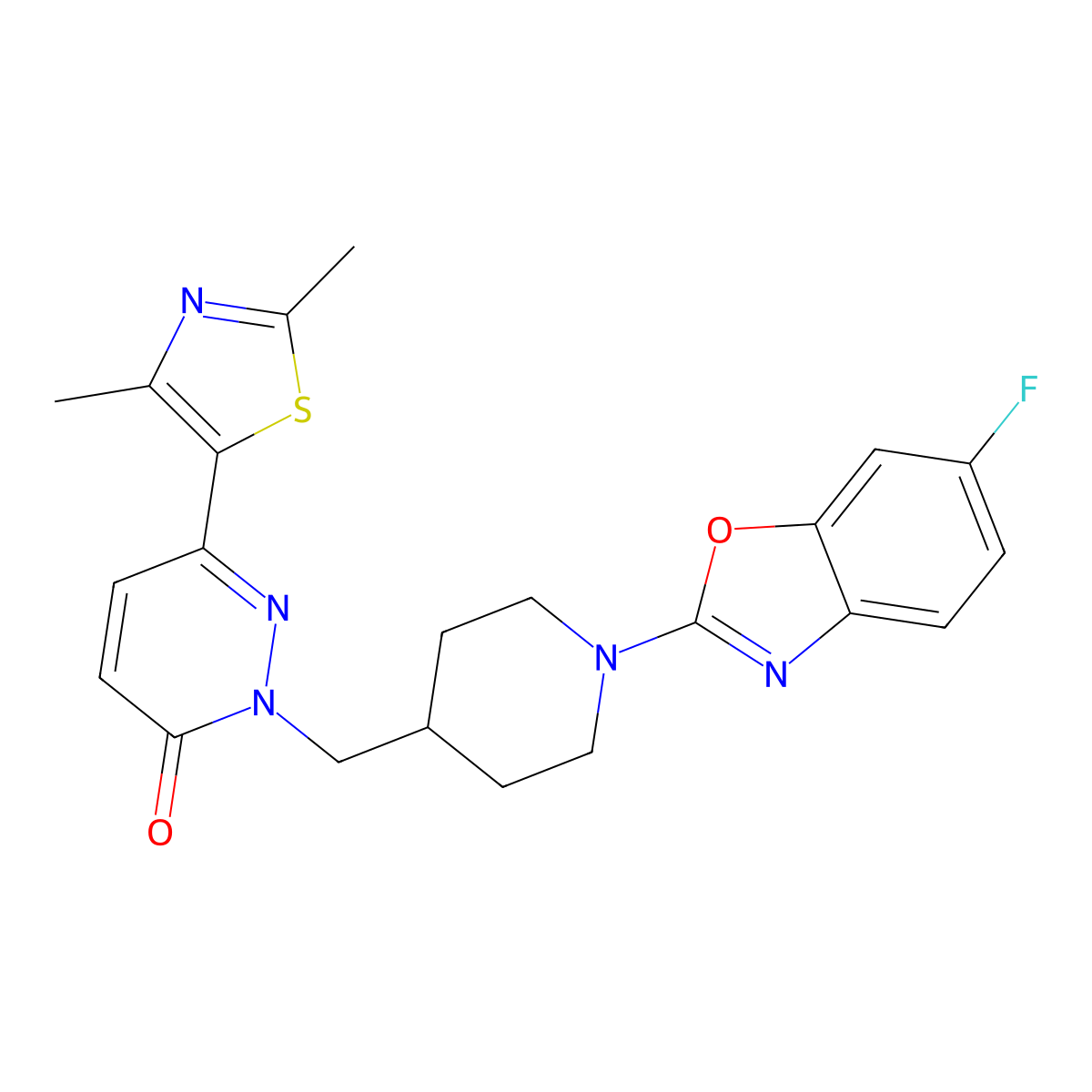 6-(2,4-Dimethyl-1,3-thiazol-5-yl)-2-{[1-(6-fluoro-1,3-benzoxazol-2-yl)piperidin-4-yl]methyl}-2,3-dihydropyridazin-3-one molecular structure, CAS 2741901-43-7