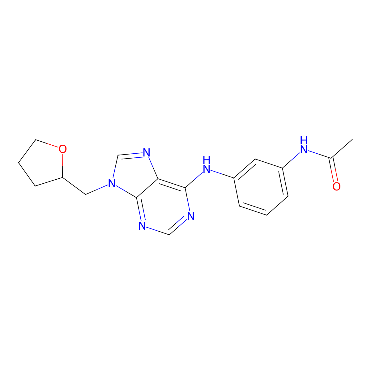 N-[3-({9-[(oxolan-2-yl)methyl]-9H-purin-6-yl}amino)phenyl]acetamide molecular structure, CAS 2741901-46-0