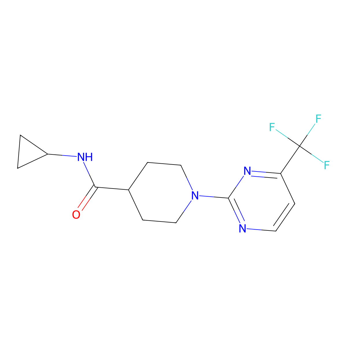 N-cyclopropyl-1-[4-(trifluoromethyl)pyrimidin-2-yl]piperidine-4-carboxamide molecular structure, CAS 2741901-50-6