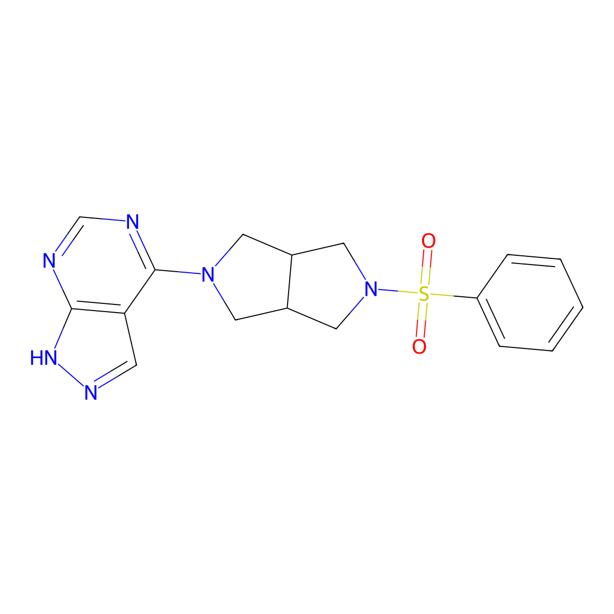 2-(benzenesulfonyl)-5-{1H-pyrazolo[3,4-d]pyrimidin-4-yl}-octahydropyrrolo[3,4-c]pyrrole molecular structure, CAS 2741901-65-3