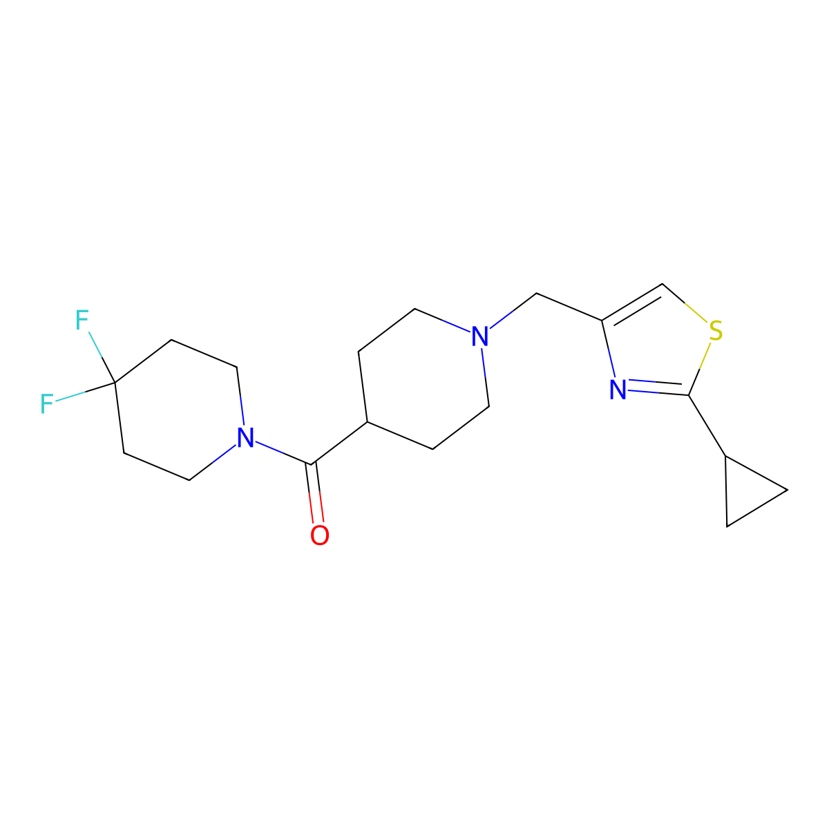 1-{1-[(2-Cyclopropyl-1,3-thiazol-4-yl)methyl]piperidine-4-carbonyl}-4,4-difluoropiperidine molecular structure, CAS 2741907-06-0