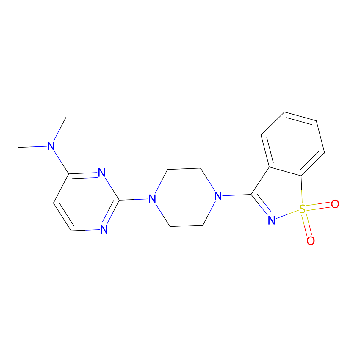 3-{4-[4-(Dimethylamino)pyrimidin-2-yl]piperazin-1-yl}-1lambda6,2-benzothiazole-1,1-dione molecular structure, CAS 2741907-12-8