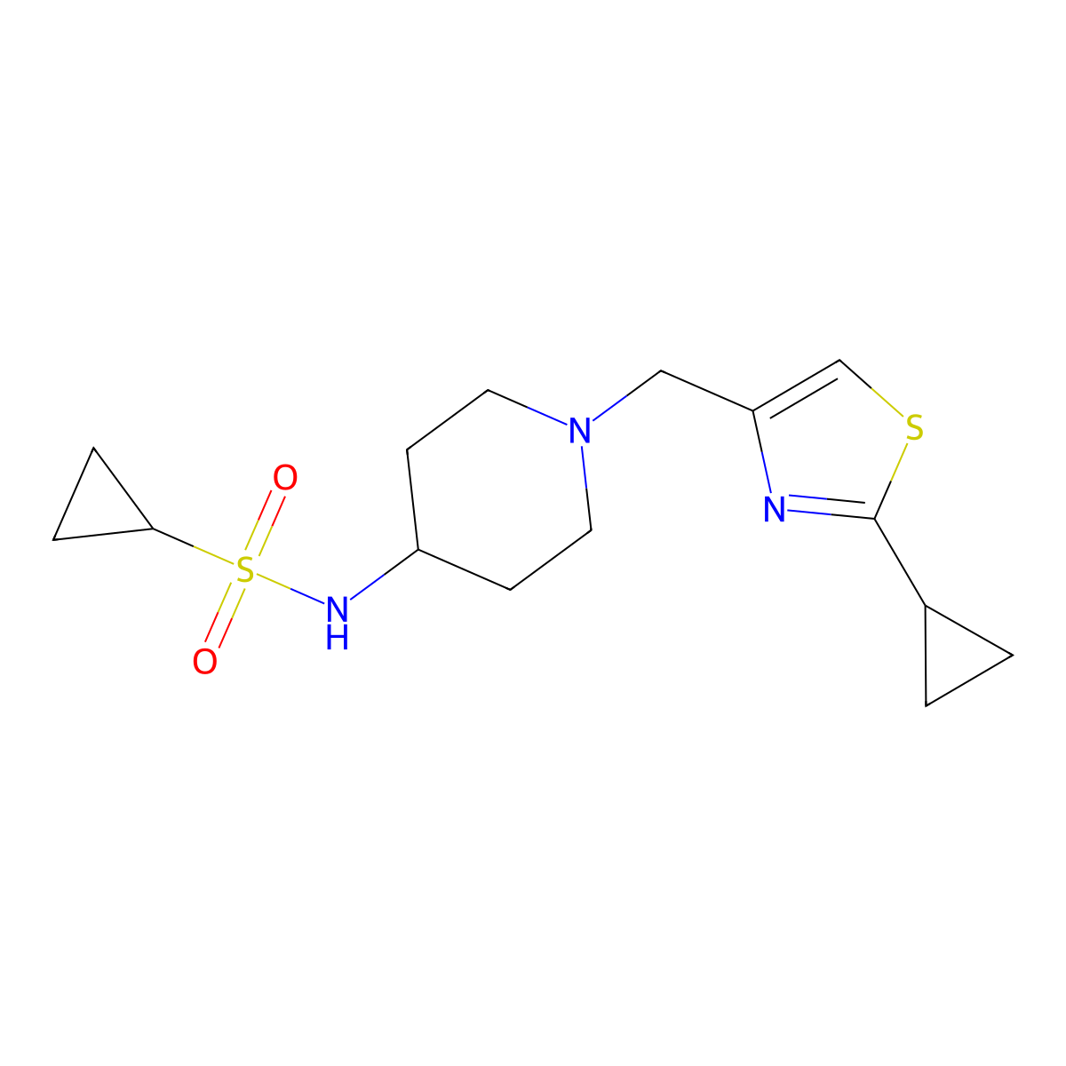 N-{1-[(2-cyclopropyl-1,3-thiazol-4-yl)methyl]piperidin-4-yl}cyclopropanesulfonamide molecular structure, CAS 2741907-14-0