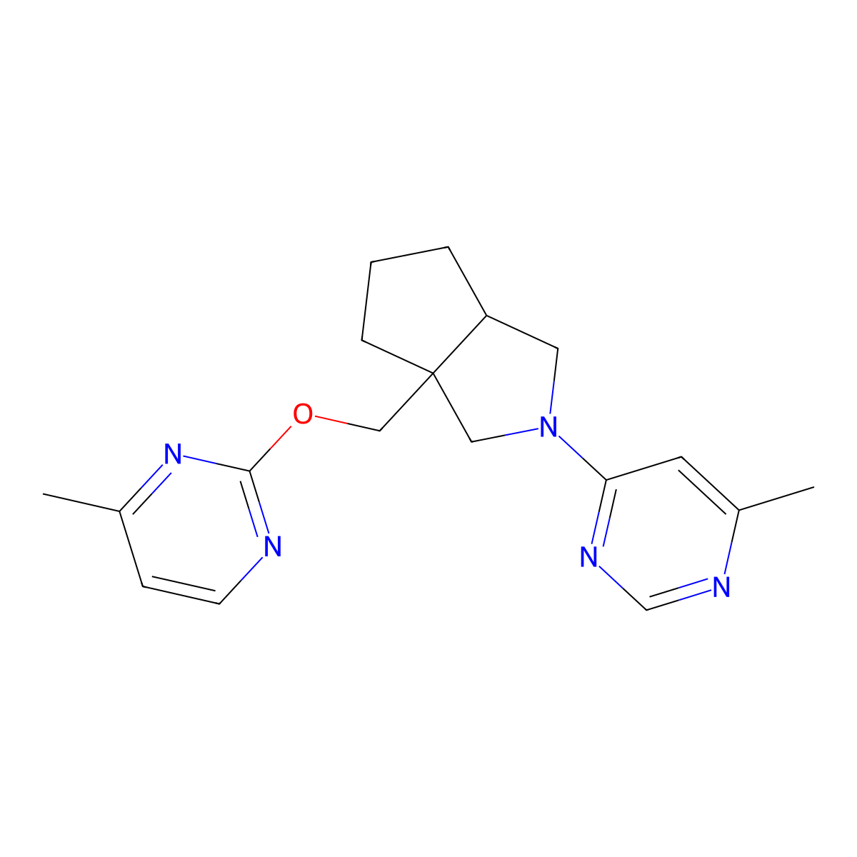 4-(3a-{[(4-Methylpyrimidin-2-yl)oxy]methyl}-octahydrocyclopenta[c]pyrrol-2-yl)-6-methylpyrimidine molecular structure, CAS 2741907-15-1