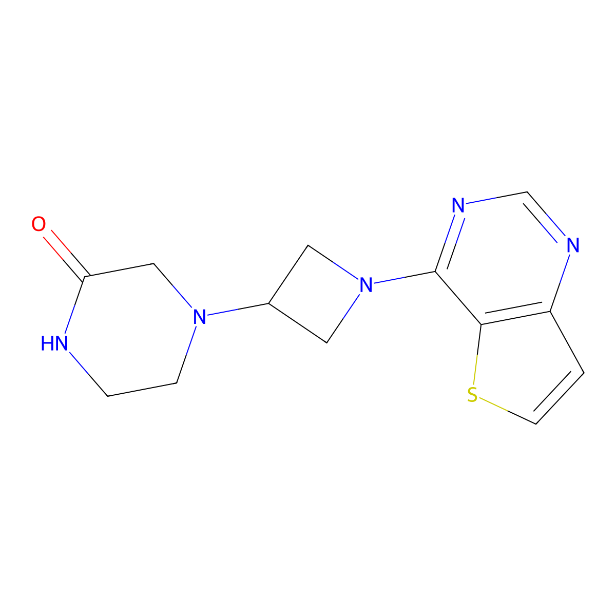 4-(1-{Thieno[3,2-d]pyrimidin-4-yl}azetidin-3-yl)piperazin-2-one molecular structure, CAS 2741907-16-2