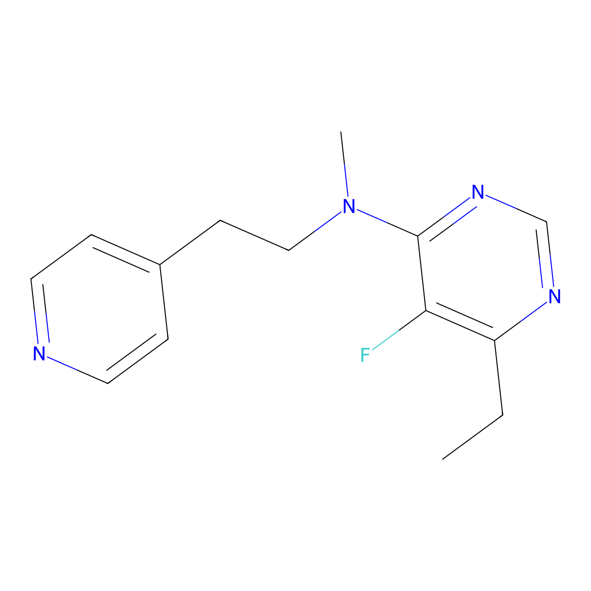 6-ethyl-5-fluoro-N-methyl-N-[2-(pyridin-4-yl)ethyl]pyrimidin-4-amine molecular structure, CAS 2741907-21-9