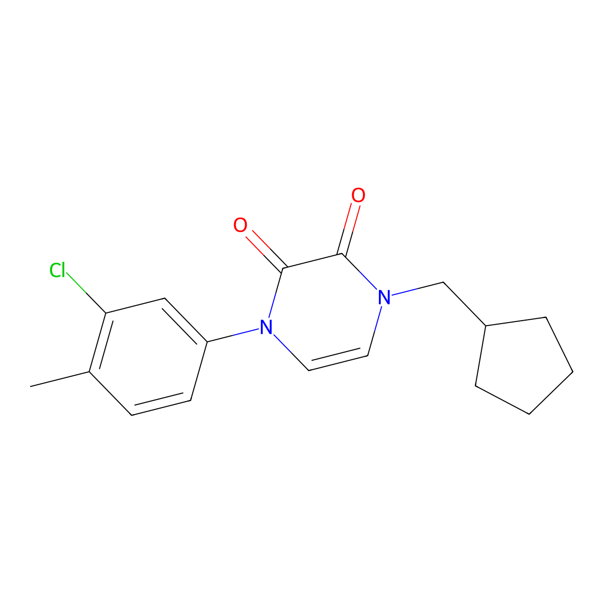 1-(3-Chloro-4-methylphenyl)-4-(cyclopentylmethyl)-1,2,3,4-tetrahydropyrazine-2,3-dione molecular structure, CAS 2741907-22-0