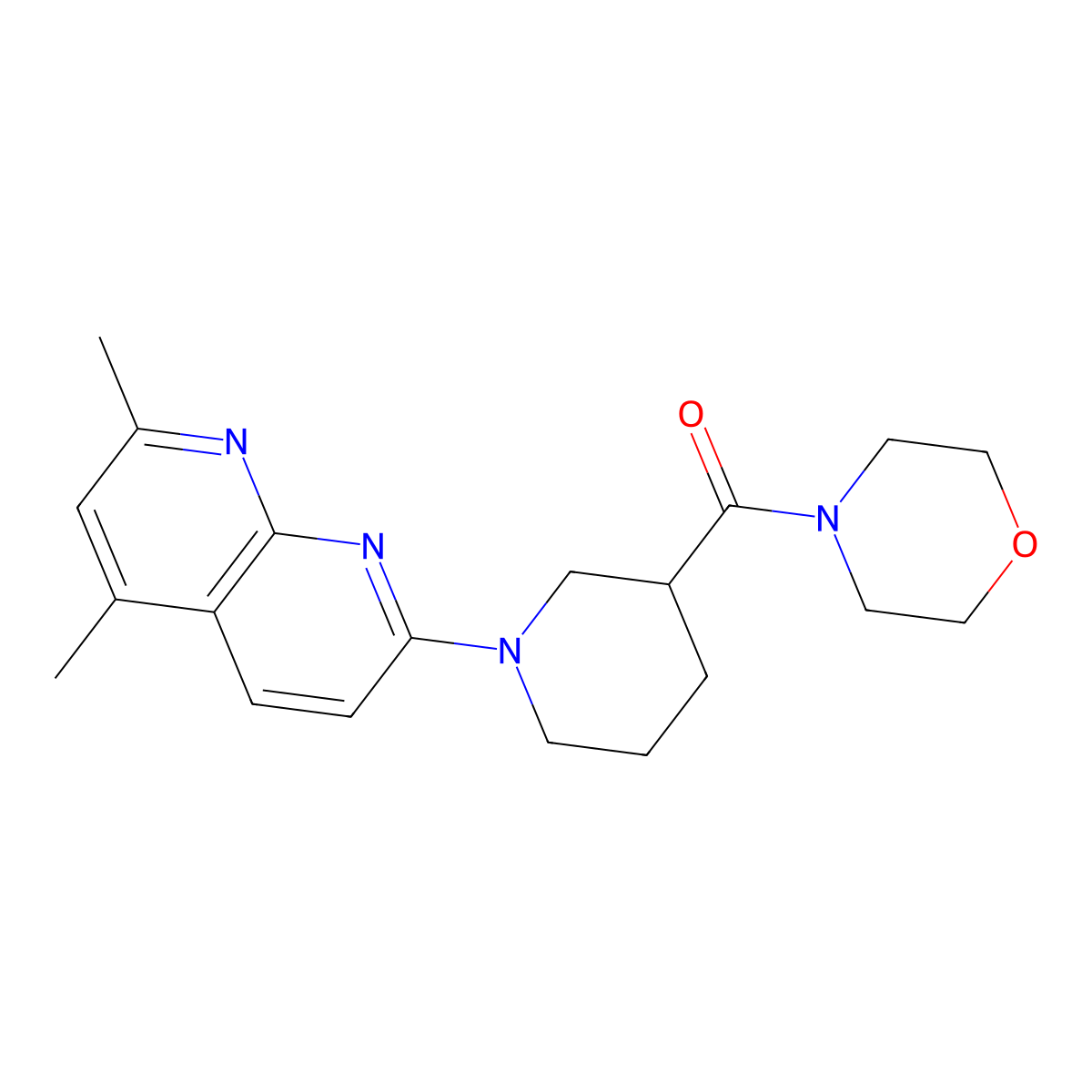 2,4-Dimethyl-7-[3-(morpholine-4-carbonyl)piperidin-1-yl]-1,8-naphthyridine molecular structure, CAS 2741907-28-6