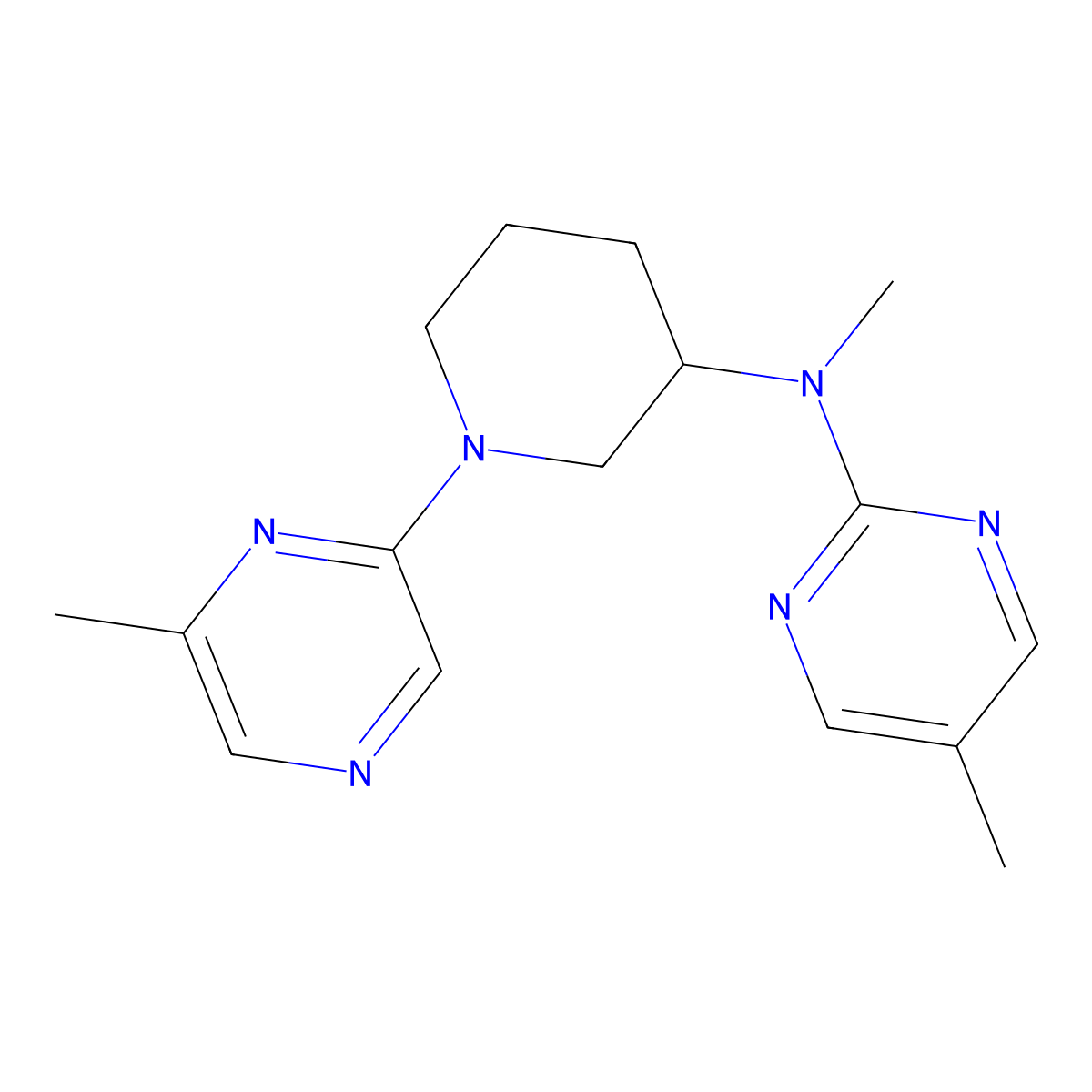 N,5-dimethyl-N-[1-(6-methylpyrazin-2-yl)piperidin-3-yl]pyrimidin-2-amine molecular structure, CAS 2741907-30-0