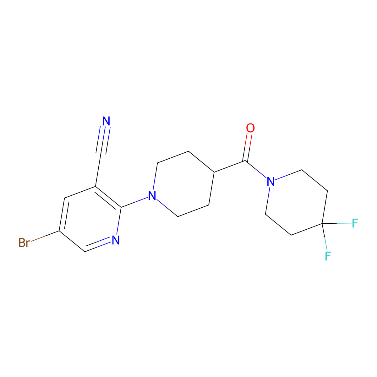 5-Bromo-2-[4-(4,4-difluoropiperidine-1-carbonyl)piperidin-1-yl]pyridine-3-carbonitrile molecular structure, CAS 2741907-32-2