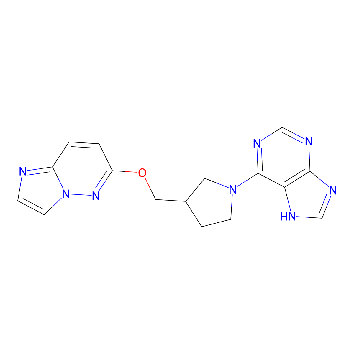 6-[3-({imidazo[1,2-b]pyridazin-6-yloxy}methyl)pyrrolidin-1-yl]-9H-purine molecular structure, CAS 2741907-41-3